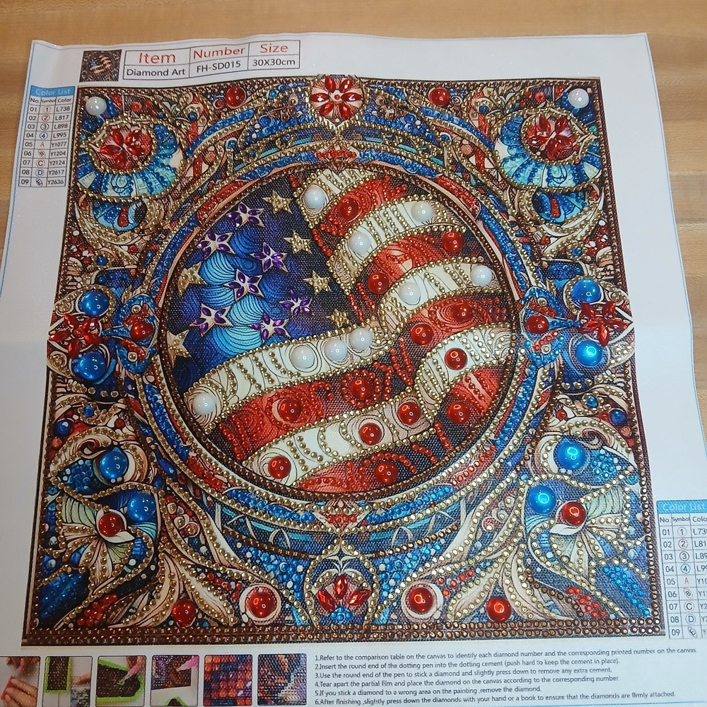 Rhinestone Finished Diamond Art Work 5D American Flag 30 By 30‎ Cm